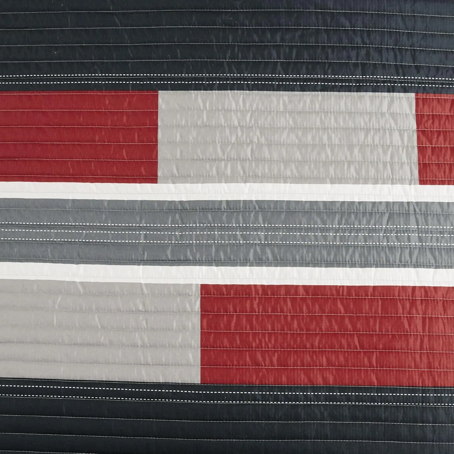 Comfort Spaces Quilt Set Trendy Casual Fun, Vibrant Color Design, Hypoallergenic All Season, Lightweight Coverlet Bedspread Cozy Kids Bedding & Sham Twin/Twin XL Pierre Black/Red Stripe 2 Piece