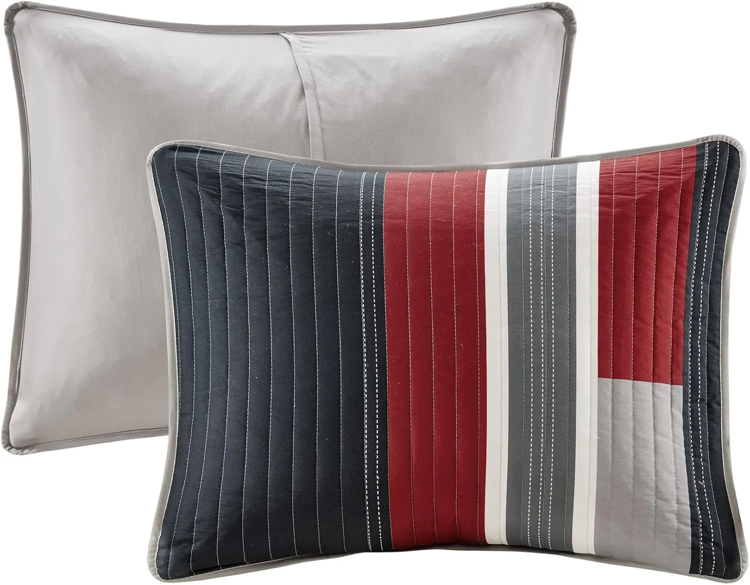 Comfort Spaces Quilt Set Trendy Casual Fun, Vibrant Color Design, Hypoallergenic All Season, Lightweight Coverlet Bedspread Cozy Kids Bedding & Sham Twin/Twin XL Pierre Black/Red Stripe 2 Piece