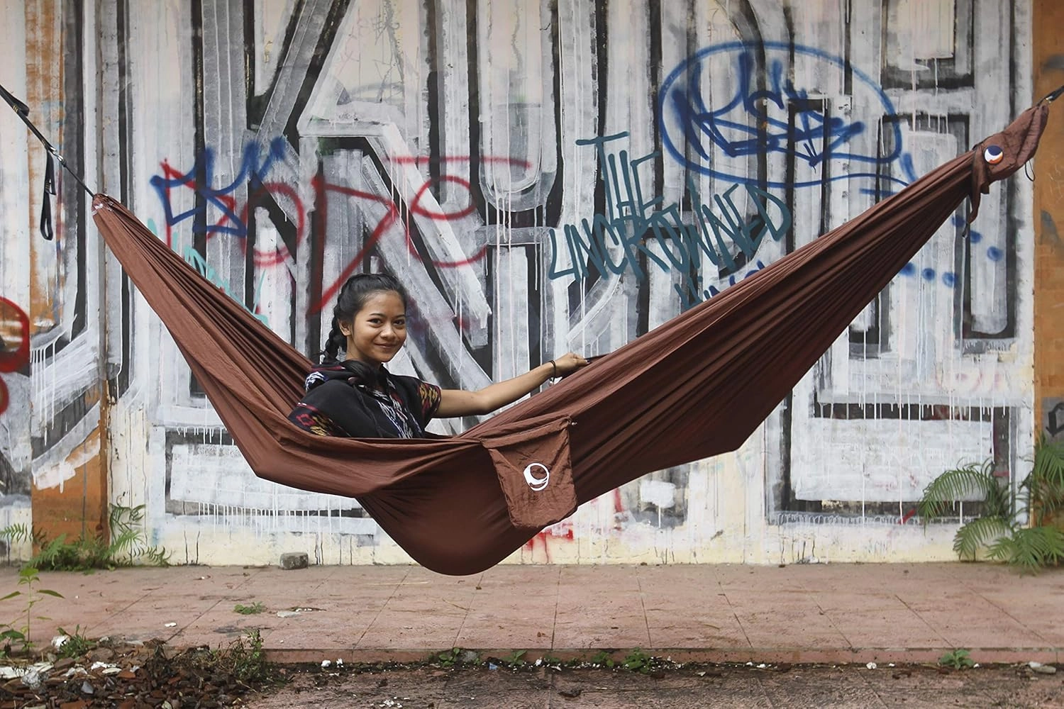 Compact 1 Person Lightweight Camping Hammock - Fair Trade & Handmade Portable Hammock for Traveling, Camping, Parachute Silk Nylon, Set-Up < 1 min - Chocolate