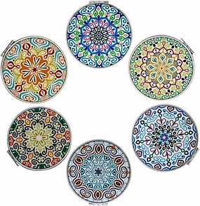 Compact Mirror Bulk Handheld - Pocket Purse Travel Makeup Mirrors Round Folding Portable Dual Sided 2X Magnification- Mandala Designs Gift for Girls Women - Pack of 6