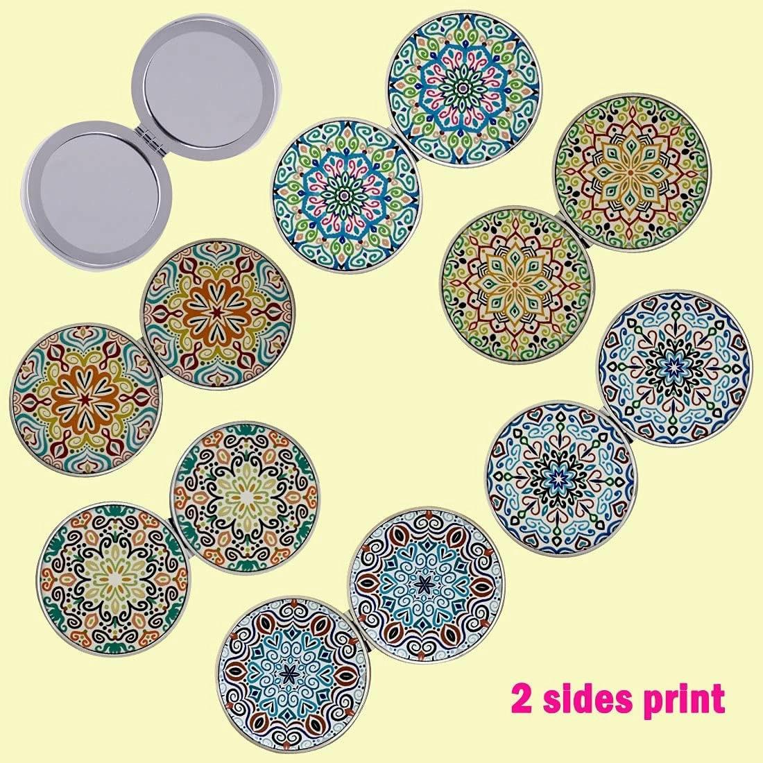 Compact Mirror Bulk Handheld - Pocket Purse Travel Makeup Mirrors Round Folding Portable Dual Sided 2X Magnification- Mandala Designs Gift for Girls Women - Pack of 6