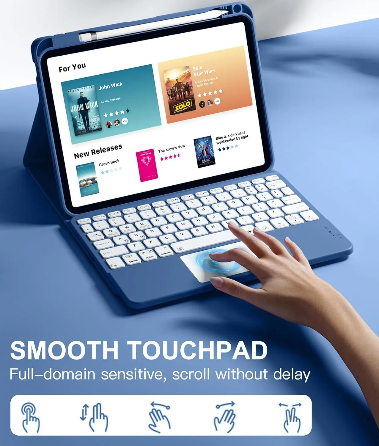Compatible for iPad 11th 10th Generation Case with Keyboard, Folio Cover with Pencil Holder, Multi-Touch Trackpad, 7 Color Backlit, Detachable Keyboard for iPad (A16) 11th/10th Gen (Navy Blue)