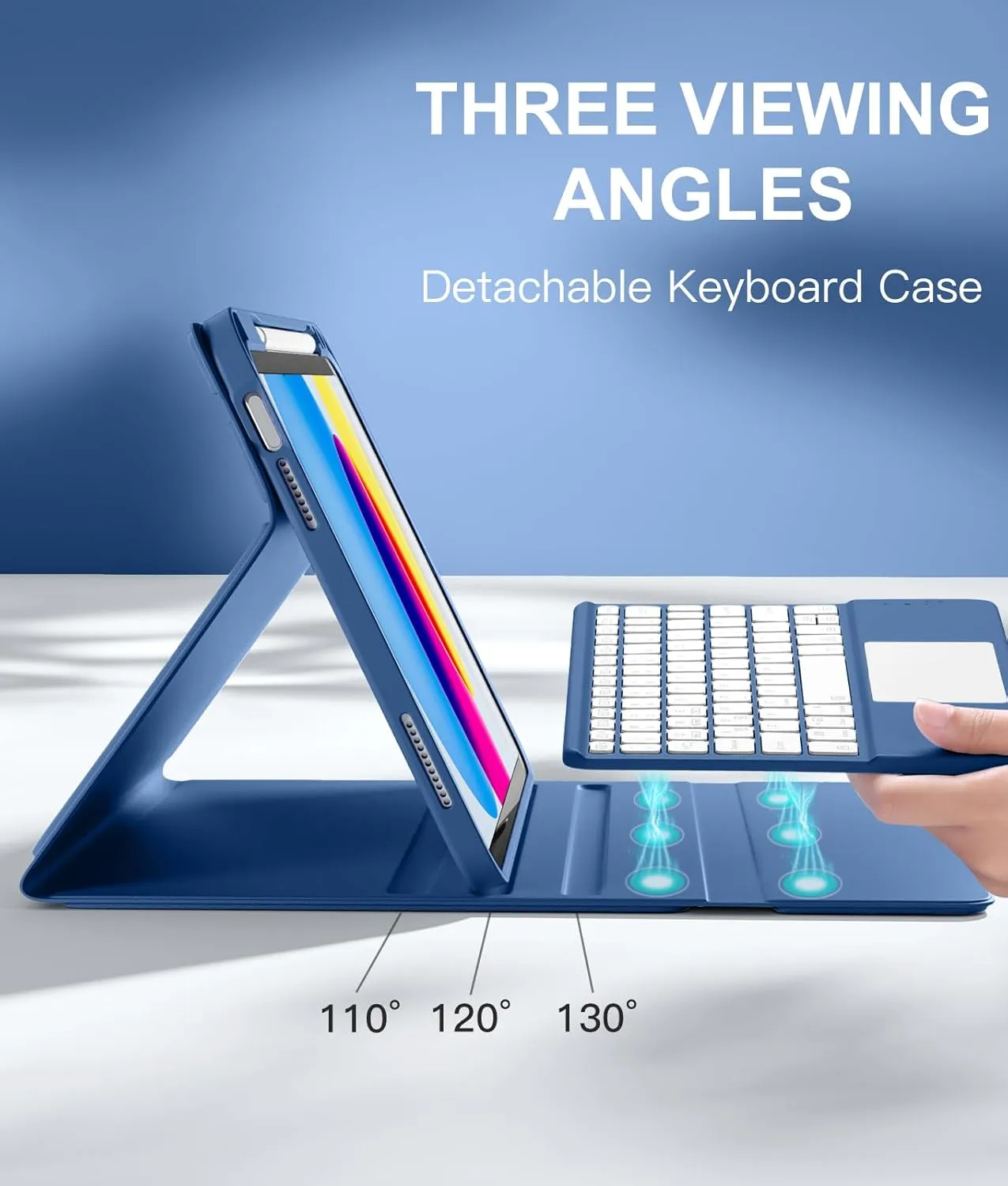 Compatible for iPad 11th 10th Generation Case with Keyboard, Folio Cover with Pencil Holder, Multi-Touch Trackpad, 7 Color Backlit, Detachable Keyboard for iPad (A16) 11th/10th Gen (Navy Blue)