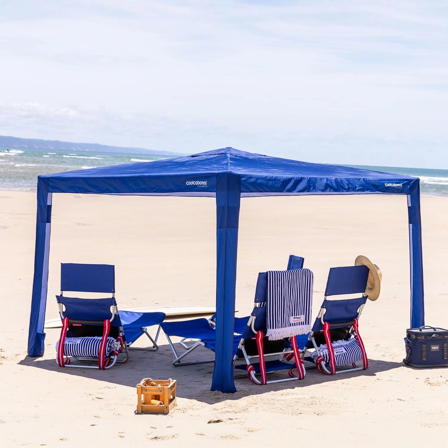 CoolCabana Beach Shade Tent - Easy Setup, UPF 50  Protection, Large & Medium Sizes, Compact & Wind Resistant - Beach Cabana for The Whole Family - Solid Navy, Medium