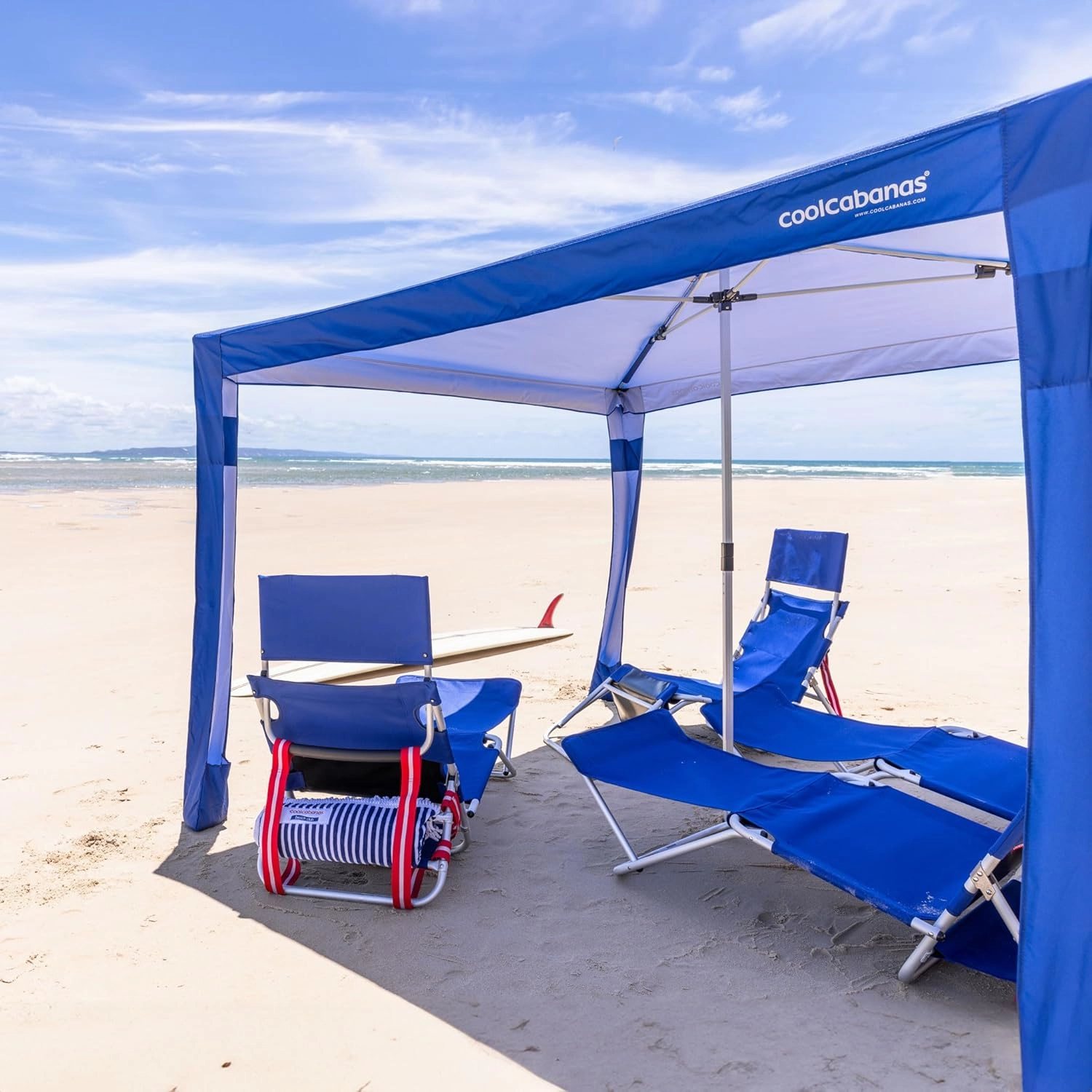 CoolCabana Beach Shade Tent - Easy Setup, UPF 50  Protection, Large & Medium Sizes, Compact & Wind Resistant - Beach Cabana for The Whole Family - Solid Navy, Medium