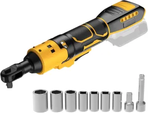 Cordless Electric Ratchet Wrench Compatible with DEWALT 20V Max Battery(Battery Not Included), Electric Ratchet Driver 3/8” & 1/2” Sealed Head, Includes 7 Sockets & 2 Adapters