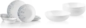 Corelle Vitrelle 18-Piece Service for 6 Dinnerware Set, Triple Layer Glass and Chip Resistant & 4-Pc Meal Bowls Set, Service for 4, Durable and Eco-Friendly 9-1/4-Inch Bowls