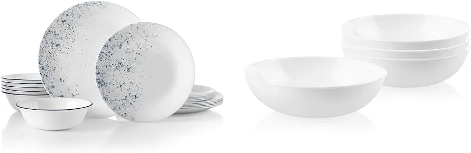 Corelle Vitrelle 18-Piece Service for 6 Dinnerware Set, Triple Layer Glass and Chip Resistant & 4-Pc Meal Bowls Set, Service for 4, Durable and Eco-Friendly 9-1/4-Inch Bowls