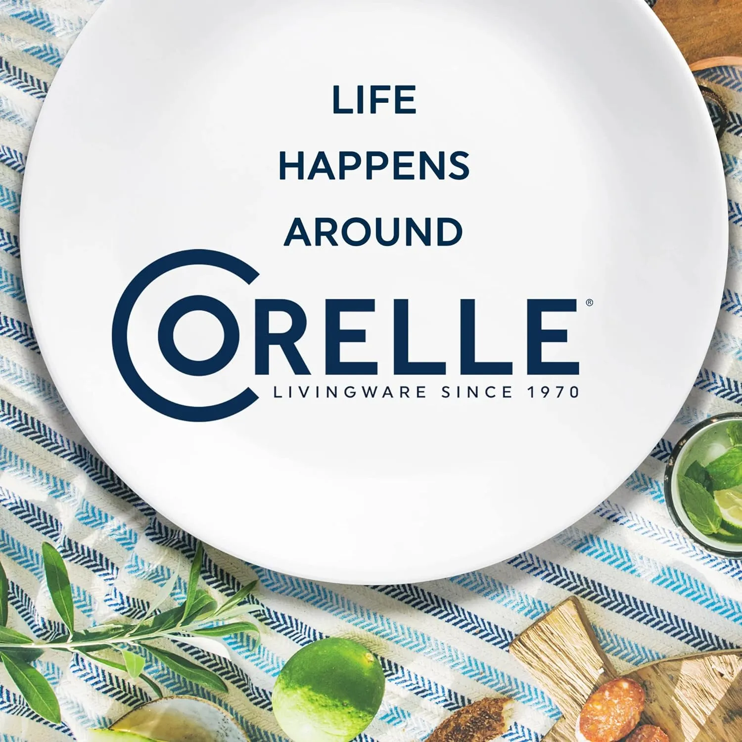 Corelle Vitrelle 18-Piece Service for 6 Dinnerware Set Triple Layer Glass and Chip Resistant, Lightweight Square Plates and Bowls Set, Splendor