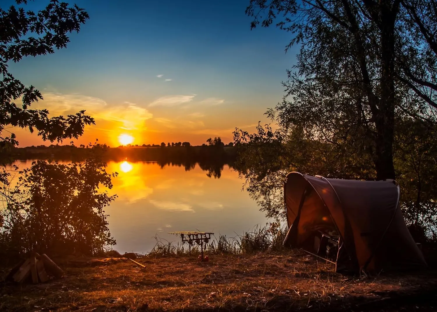 CORFOTO 15x10ft Fabric Fishing Backdrop Fishing Adventures Outdoor Tent Backdrop Lakeside Fishing Photo Backdrop Sunset Lake Scenery Photography Backdrop Fishing Camping Theme Party Decor
