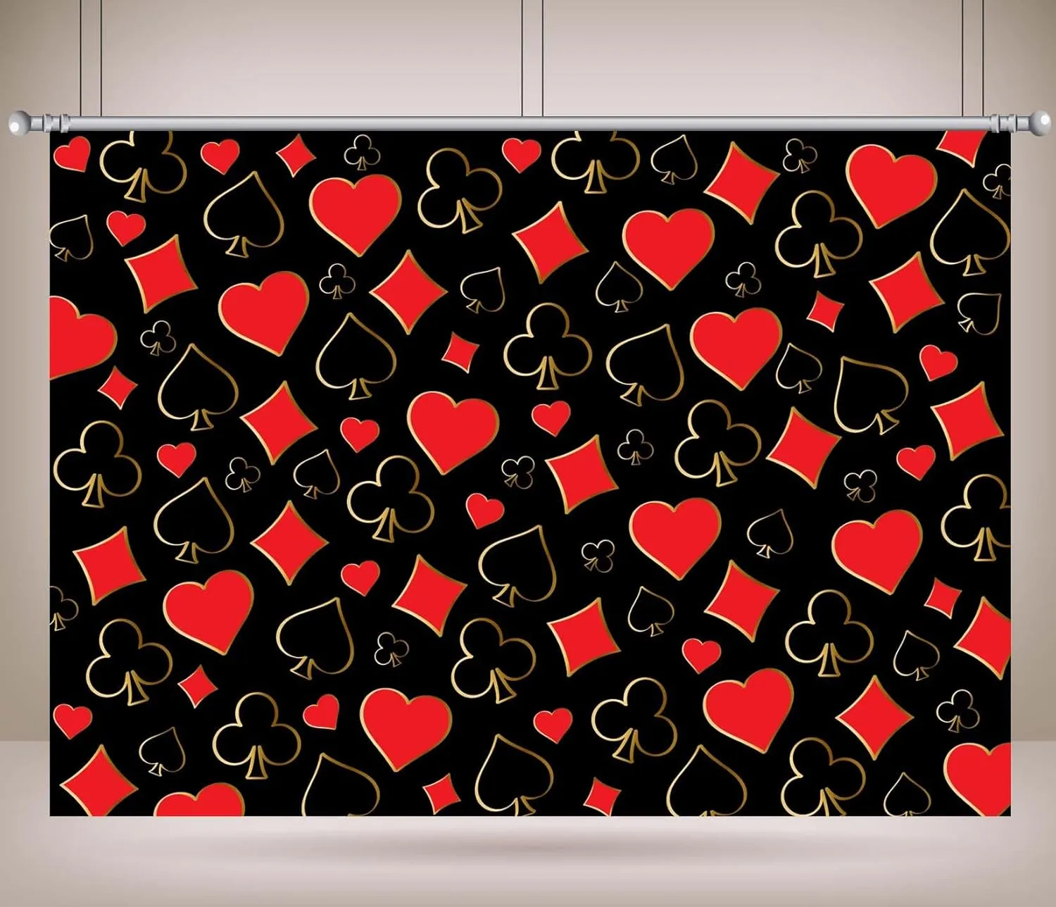 CORFOTO 7x5ft Fabric Poker Player Cards Backdrop Casino Playing Cards Photo Backdrop Cartoon Ace King, Queen, Jack Cards Game Spades Background for Game Night Decorations Casino Poker Photo Props