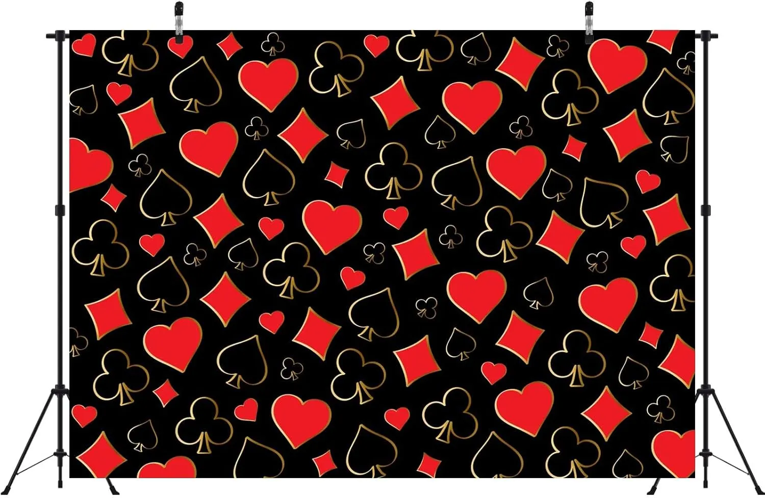 CORFOTO 7x5ft Fabric Poker Player Cards Backdrop Casino Playing Cards Photo Backdrop Cartoon Ace King, Queen, Jack Cards Game Spades Background for Game Night Decorations Casino Poker Photo Props