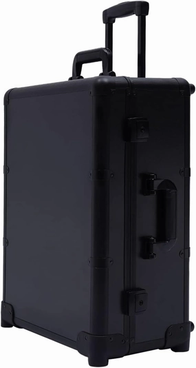 Cosmetic Train Case,3 Tiers Rolling Makeup Travel Case,Portable Height Adjustable Cosmetic Trolley with LED Light,12V Cosmetic Case with Universal Wheels,Black (Black)