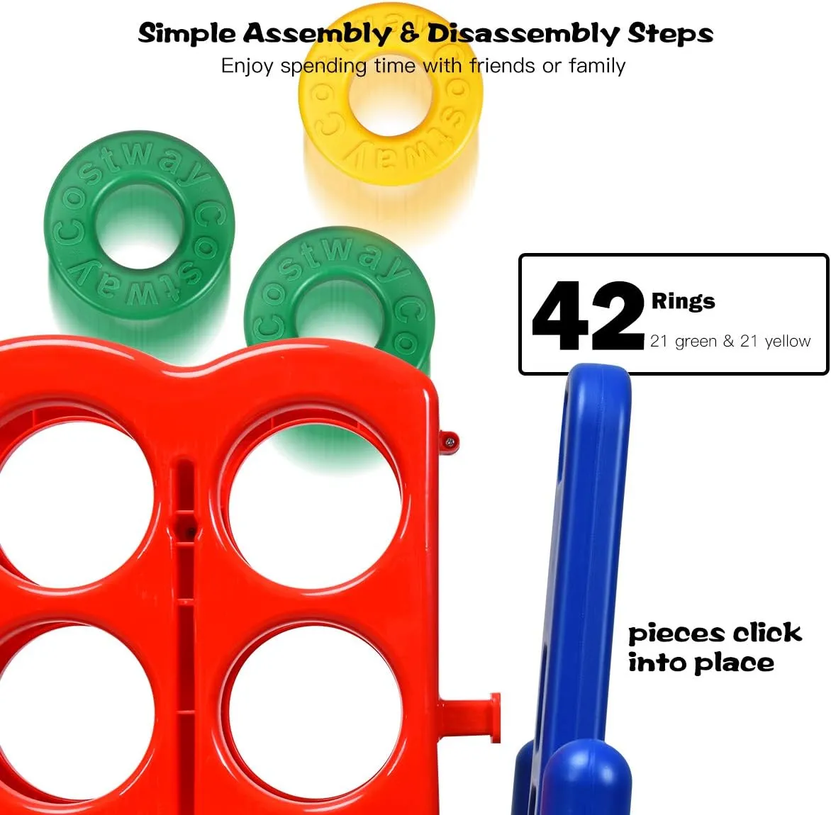 COSTWAY Jumbo 4-to-Score Giant Game Set, 4 in A Row for Kids and Adults, 3.5FT Tall Indoor & Outdoor Game Set with 42 Jumbo Rings & Quick-Release Slider, Perfect for Holiday Party & Family Game