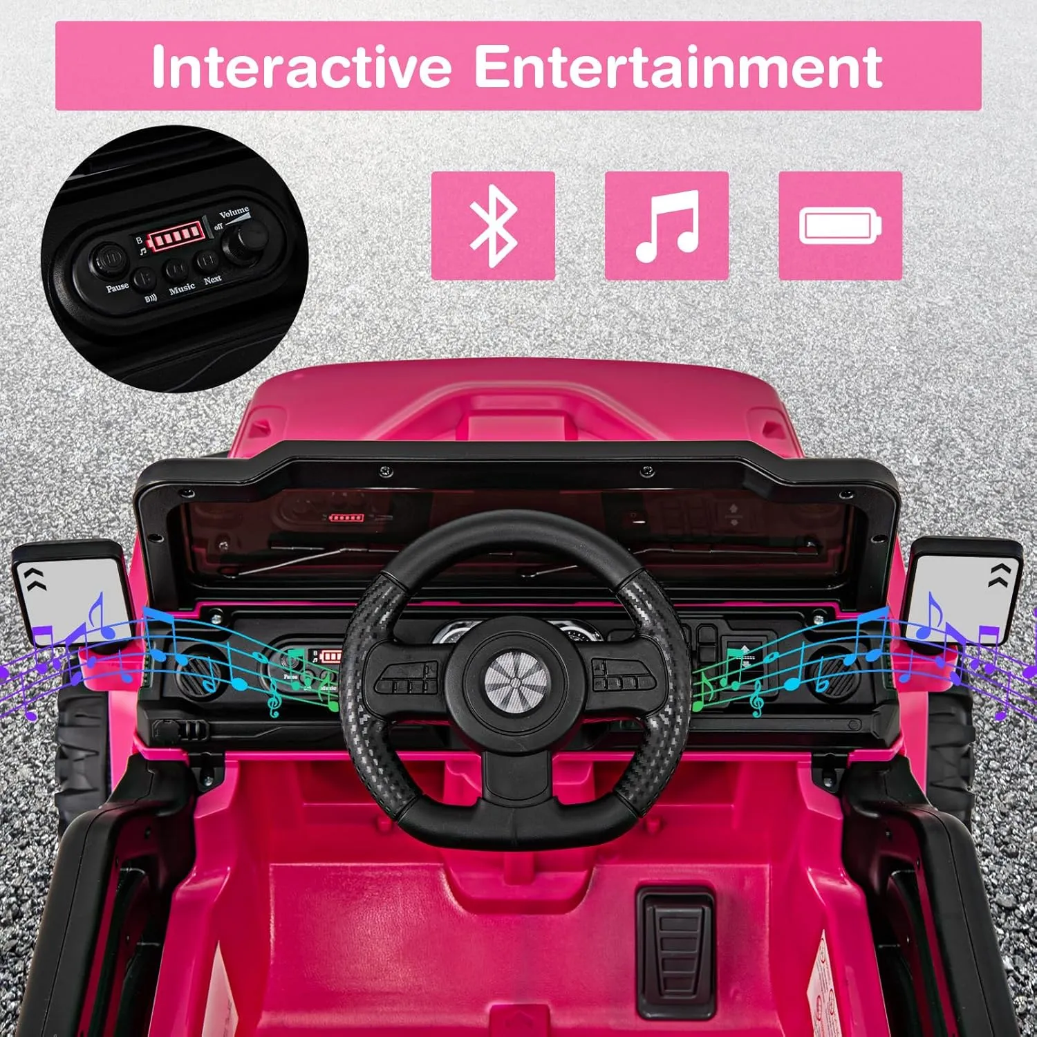 Costzon 12V Kids Ride on Truck Car, Electric Vehicle w/Remote Control, Threaded Wheels, 3 Speeds, LED Lights, Music, Horn & Wireless Connection, Battery Powered Ride on Toy for Boys & Girls 3  (Pink)