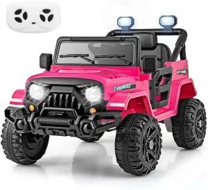 Costzon 12V Kids Ride on Truck Car, Electric Vehicle w/Remote Control, Threaded Wheels, 3 Speeds, LED Lights, Music, Horn & Wireless Connection, Battery Powered Ride on Toy for Boys & Girls 3  (Pink)