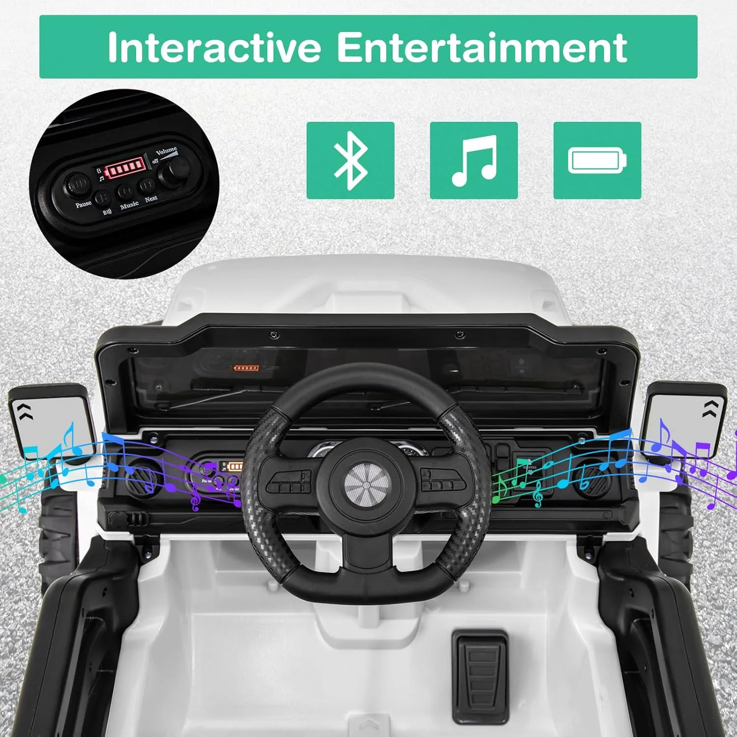 Costzon 12V Kids Ride on Truck Car, Electric Vehicle w/Remote Control, Threaded Wheels, 3 Speeds, LED Lights, Music, Horn & Wireless Connection, Battery Powered Ride on Toy for Boys & Girls 3  (White)