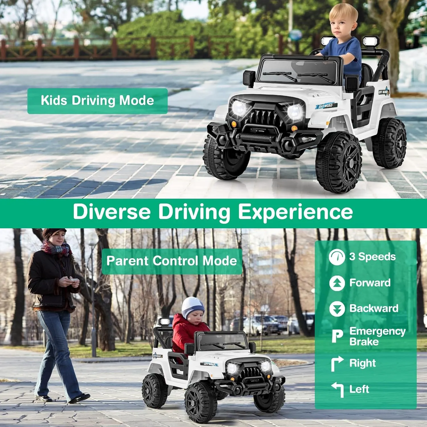 Costzon 12V Kids Ride on Truck Car, Electric Vehicle w/Remote Control, Threaded Wheels, 3 Speeds, LED Lights, Music, Horn & Wireless Connection, Battery Powered Ride on Toy for Boys & Girls 3  (White)