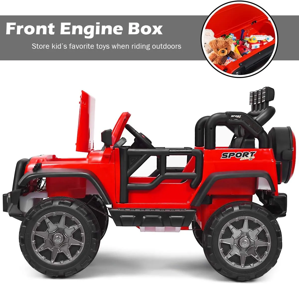 Costzon 2-Seater Ride on Truck, 12V Battery Powered Electric Vehicle Toy w/Remote Control, 3 Speed, LED Lights, MP3, Horn, Music, 2 Doors Open, Spring Suspension, Ride on Car for Kids (Red)