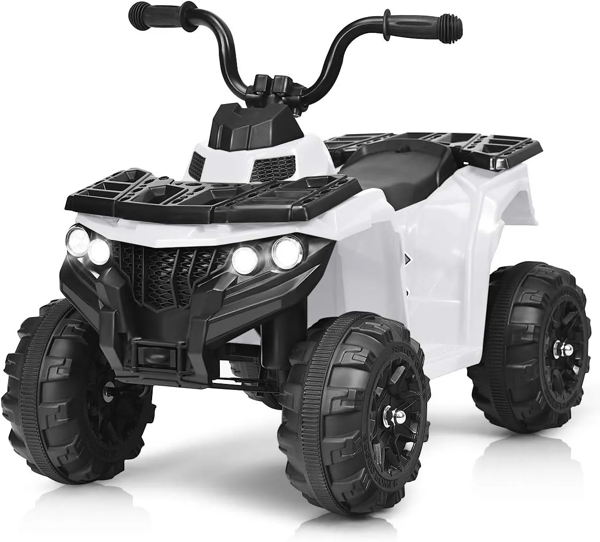 Costzon Ride on ATV, 6V Battery Powered Kids Electric Vehicle, 4 Wheeler Quad w/Headlights, MP3, USB, Volume Control, Large Seat, Electric Ride on Toys for Boys & Girls (White)