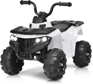Costzon Ride on ATV, 6V Battery Powered Kids Electric Vehicle, 4 Wheeler Quad w/Headlights, MP3, USB, Volume Control, Large Seat, Electric Ride on Toys for Boys & Girls (White)