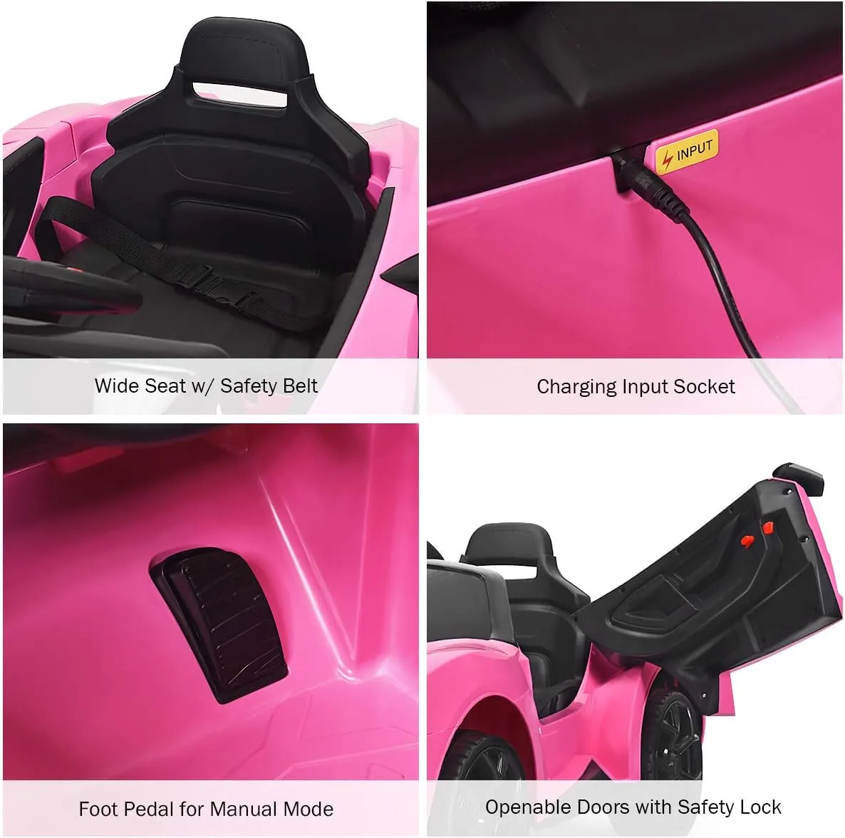 Costzon Ride on Car, 12V Battery Powered Electric Vehicle w/Manual & Remote Control Modes, LED Lights, Horn, Music, MP3, USB, TF, 3 Speeds, Spring Suspension, Ride on Toy for Boys & Girls (Pink)