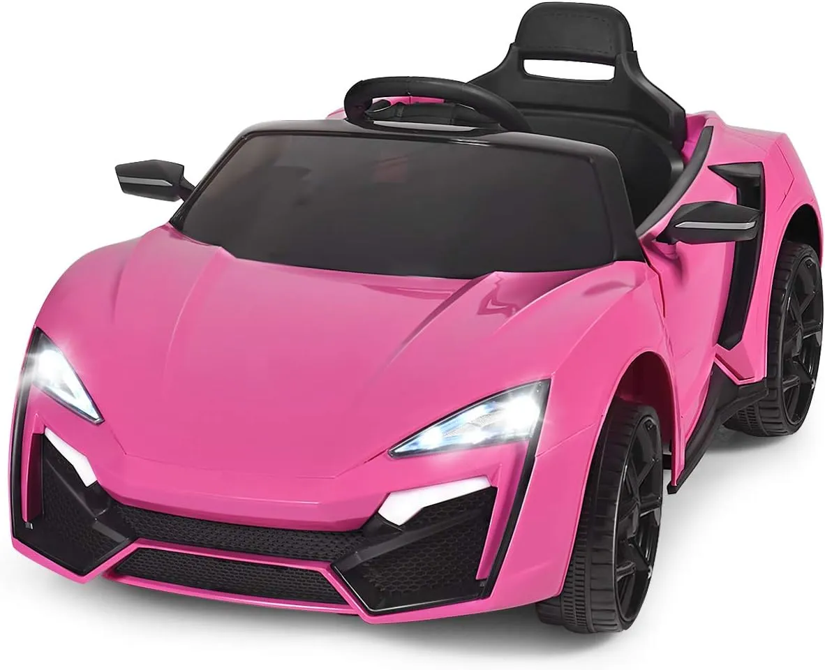 Costzon Ride on Car, 12V Battery Powered Electric Vehicle w/Manual & Remote Control Modes, LED Lights, Horn, Music, MP3, USB, TF, 3 Speeds, Spring Suspension, Ride on Toy for Boys & Girls (Pink)