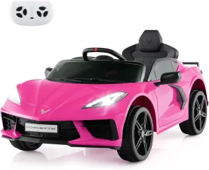 Costzon Ride On Car, Licensed Chevrolet Corvette C8 Kids' Electric Vehicles w/Remote Control, Wireless Connection, Lights, Horn, Music, 4-Wheel Spring Suspension, Kids Car for Boys Girls Aged 3 (Pink)