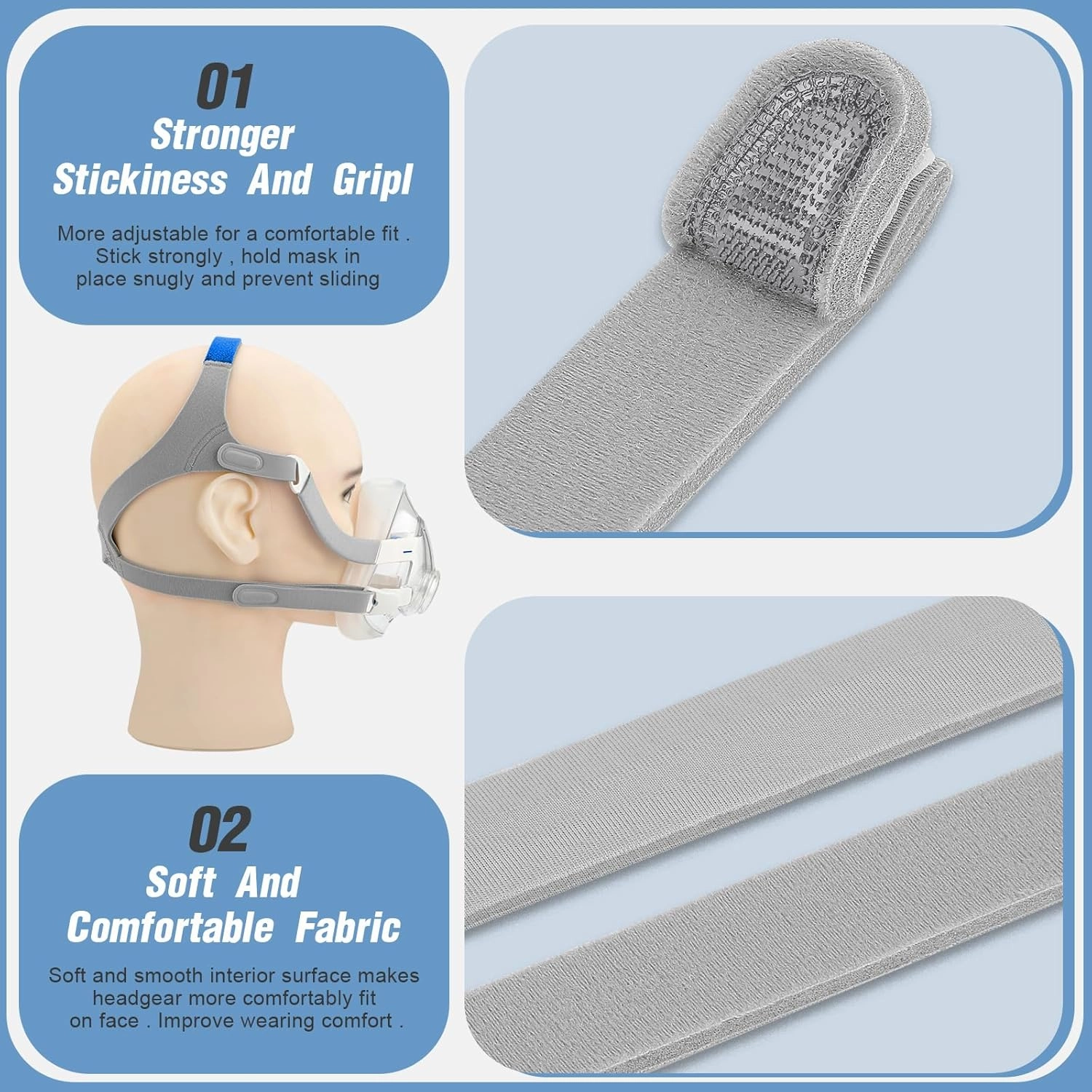 CPAP Headgear AirFit/AirTouch F20-3 Packs Replacement Headgear for ResMed Full Face Mask - Include CPAP Accessories Supplies Straps Magnetic Clips(Large)