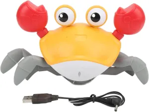 Crawling Crab, Plastic USB Rechargeable Automatically Avoid Obstacles Crawling Crab Baby Toy, Musical Crab Toy with Music and Light, for Kids[Orange]