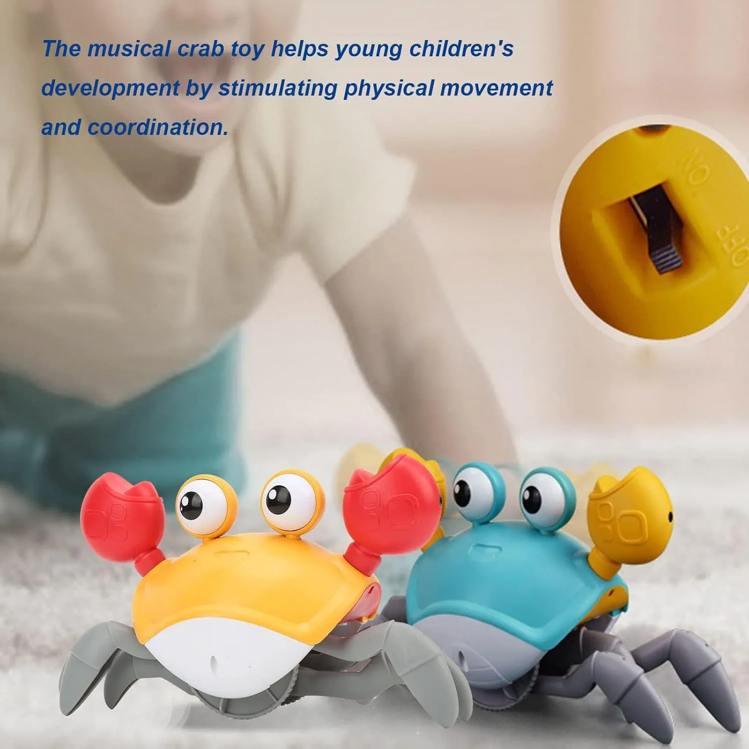 Crawling Crab, Plastic USB Rechargeable Automatically Avoid Obstacles Crawling Crab Baby Toy, Musical Crab Toy with Music and Light, for Kids[Orange]