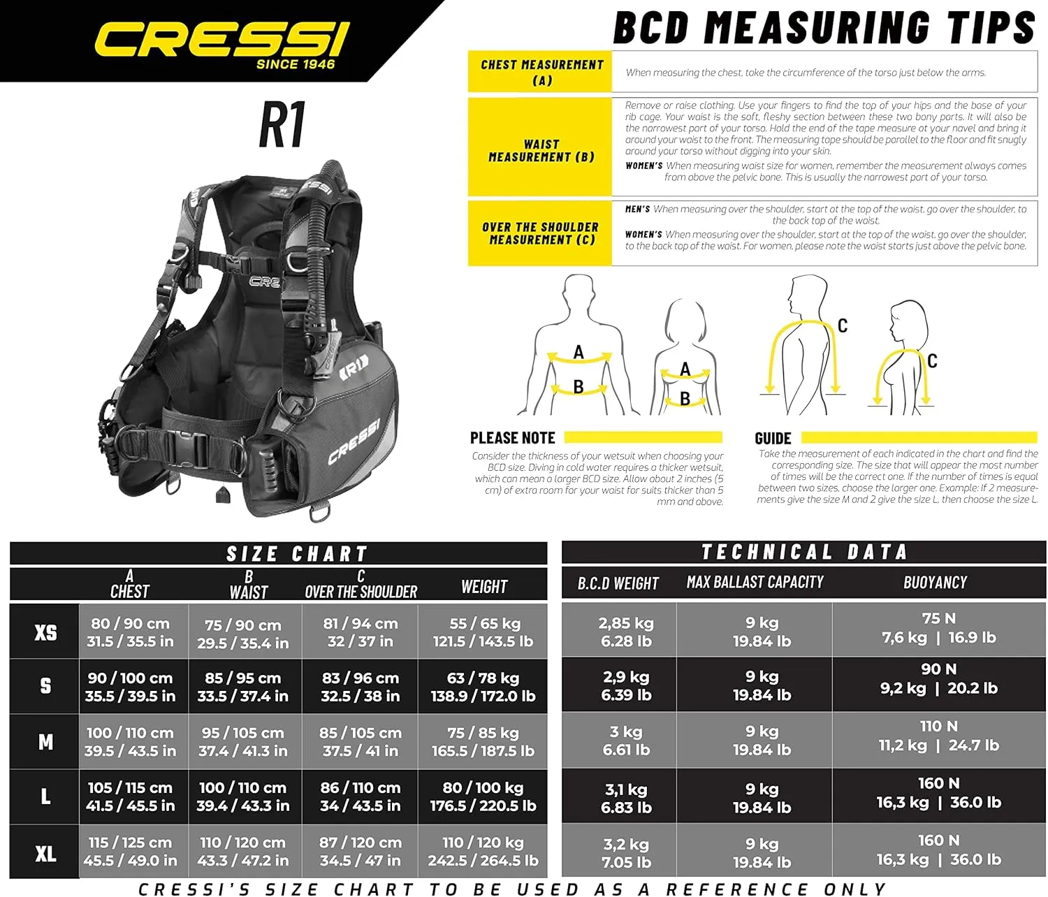 Cressi R1 BCD Donatello Dive Computer AC2 Compact Regulator Set GupG Reg Bag Scuba Diving Package