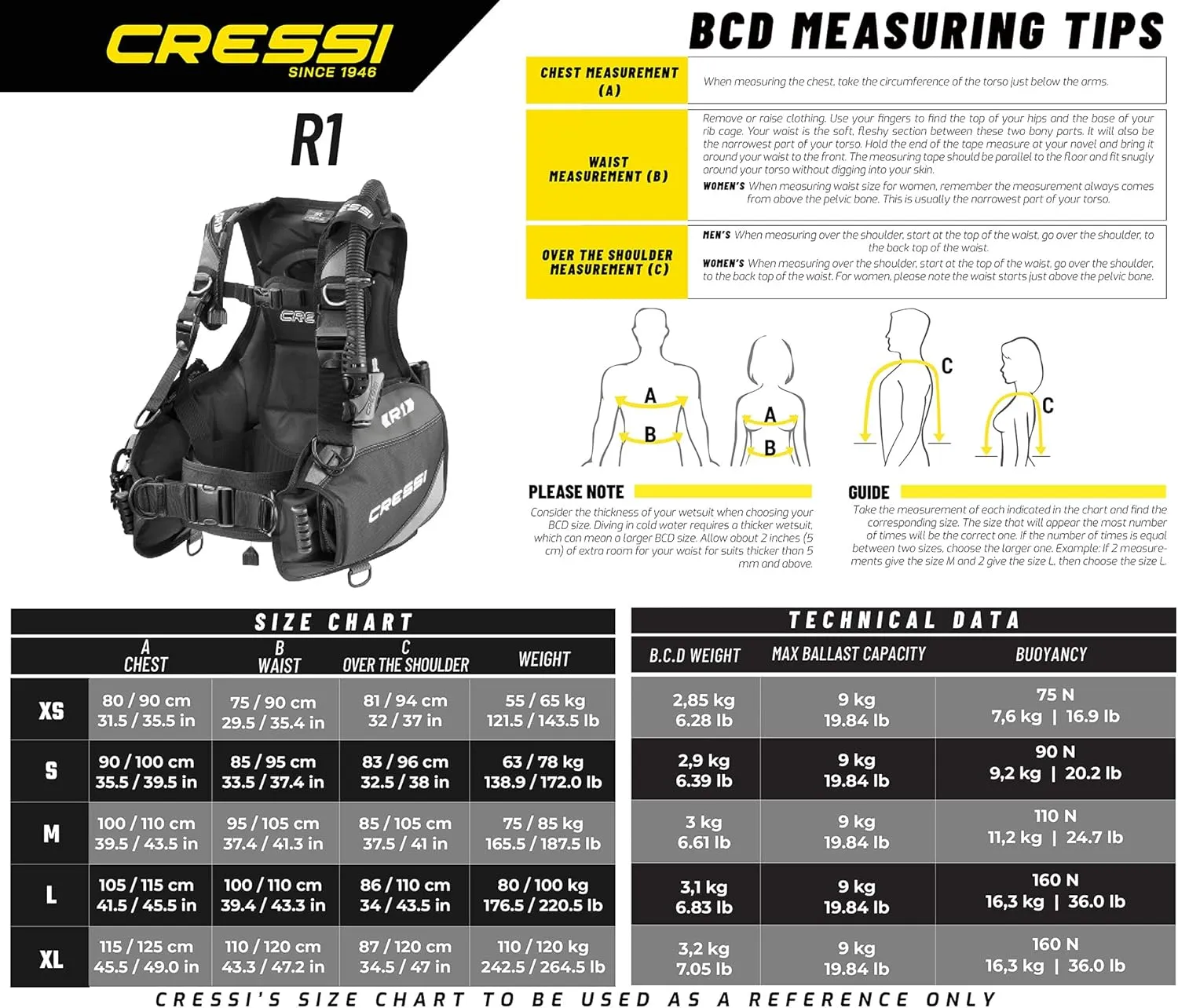Cressi R1 BCD Donatello Dive Computer AC2 Compact Regulator Set GupG Reg Bag Scuba Diving Package