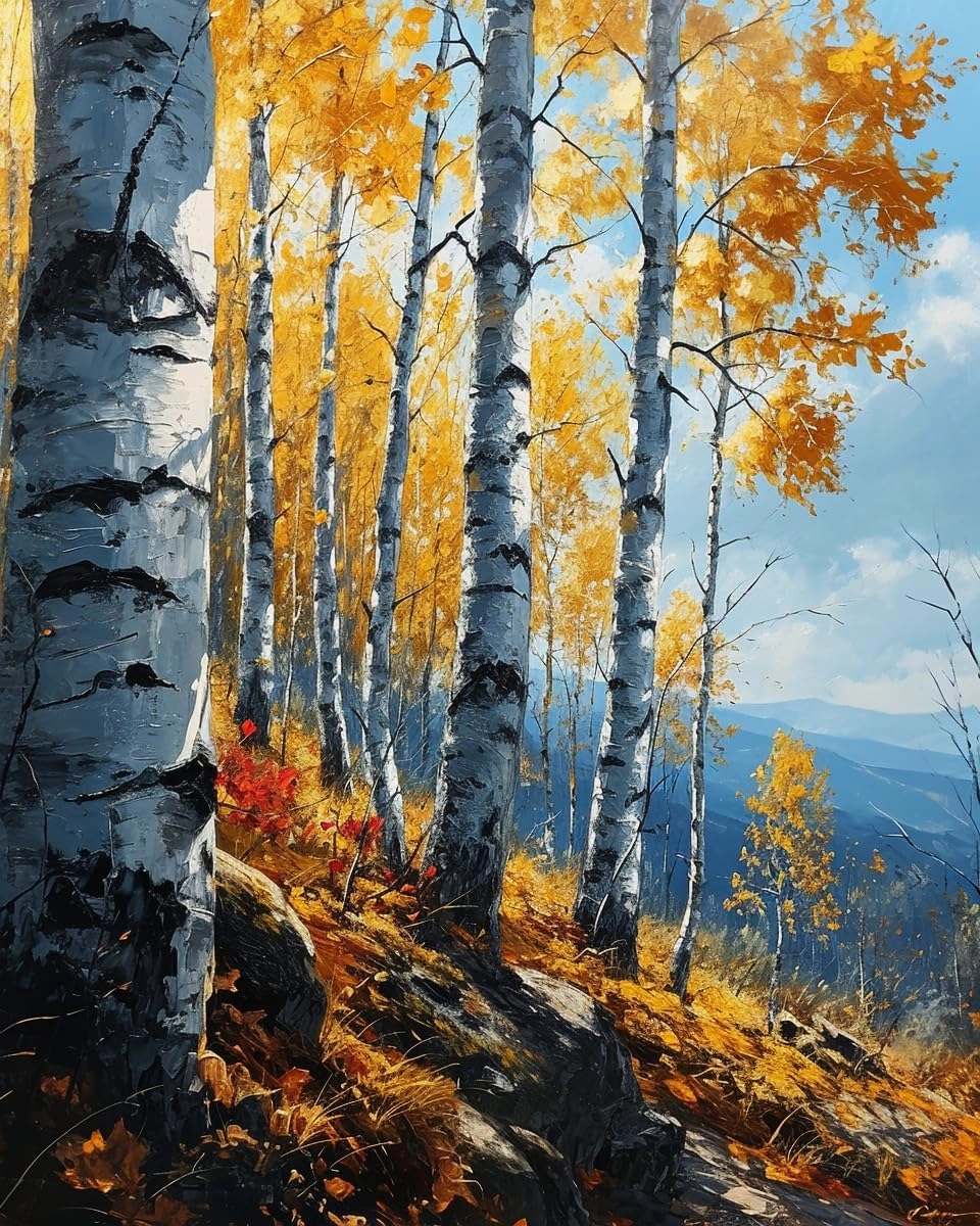 Cross-Stitch Stamped Kits, Silver Birch Trees at Dusk, Embroidery Crafts Needlepoint Kit, Beginners Starter Kits, DIY Handmade Gifts 11CT 3 Strands 16x20 inch, Fine, KY-link225