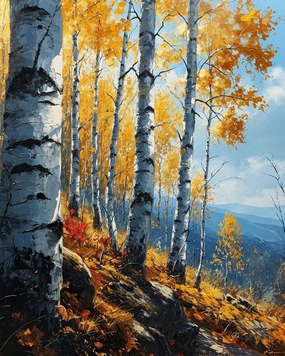 Cross-Stitch Stamped Kits, Silver Birch Trees at Dusk, Embroidery Crafts Needlepoint Kit, Beginners Starter Kits, DIY Handmade Gifts 11CT 3 Strands 16x20 inch, Fine, KY-link225