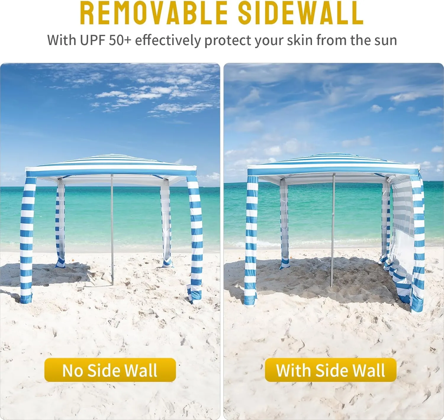 CROWN SHADES Beach Canopy Cabana 6.5 x 6.5, Umbrella Beach Tent Easy Pop Up - Beach Cabanas for Sand - UPF50  Protection with Sidewall and More Pockets, Sky Blue