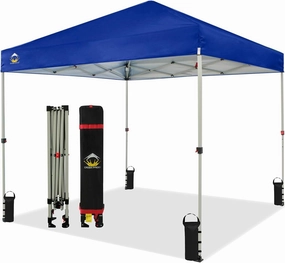 CROWN SHADES 8x8 Pop Up Canopy, Patented Center Lock One Push Instant Popup Outdoor Canopy Tent, Newly Designed Storage Bag, 8 Stakes, 4 Ropes, Silver-Coated Navy Blue