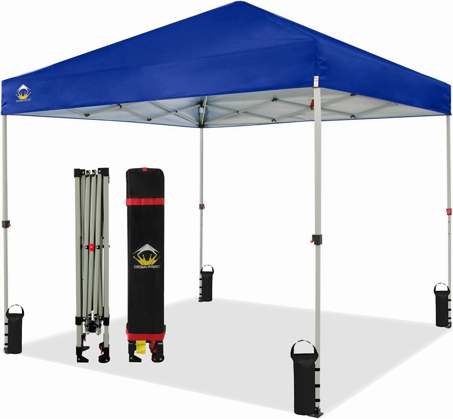 CROWN SHADES 8x8 Pop Up Canopy, Patented Center Lock One Push Instant Popup Outdoor Canopy Tent, Newly Designed Storage Bag, 8 Stakes, 4 Ropes, Silver-Coated Navy Blue