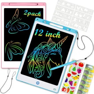 Cruzix 12 Inch LCD Writing Tablet for Kids, 2 PCS Reusable Toddler Drawing Board, Blue and Pink, Dual-tone, Color Screen, Educational Learning Toys Gifts for Girls Boys Age 3 4 5 6 7 8