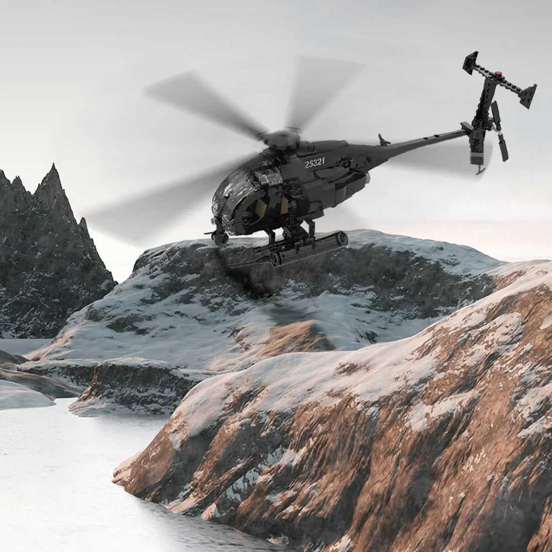 CubiMythx MH-6 Little Bird Helicopter Building Blocks and Construction Toy, Collectible Military-Themed Model to Build and Display, Great Gift for Military Fans (597PCS)