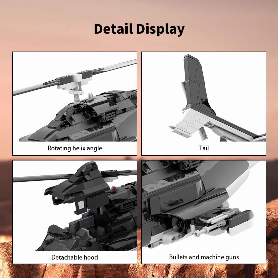 CubiMythx Helicopter Building Blocks and Construction Toy, Collectible Military-Themed Model to Build and Display, Great Gift for Military Fans (1039PCS)