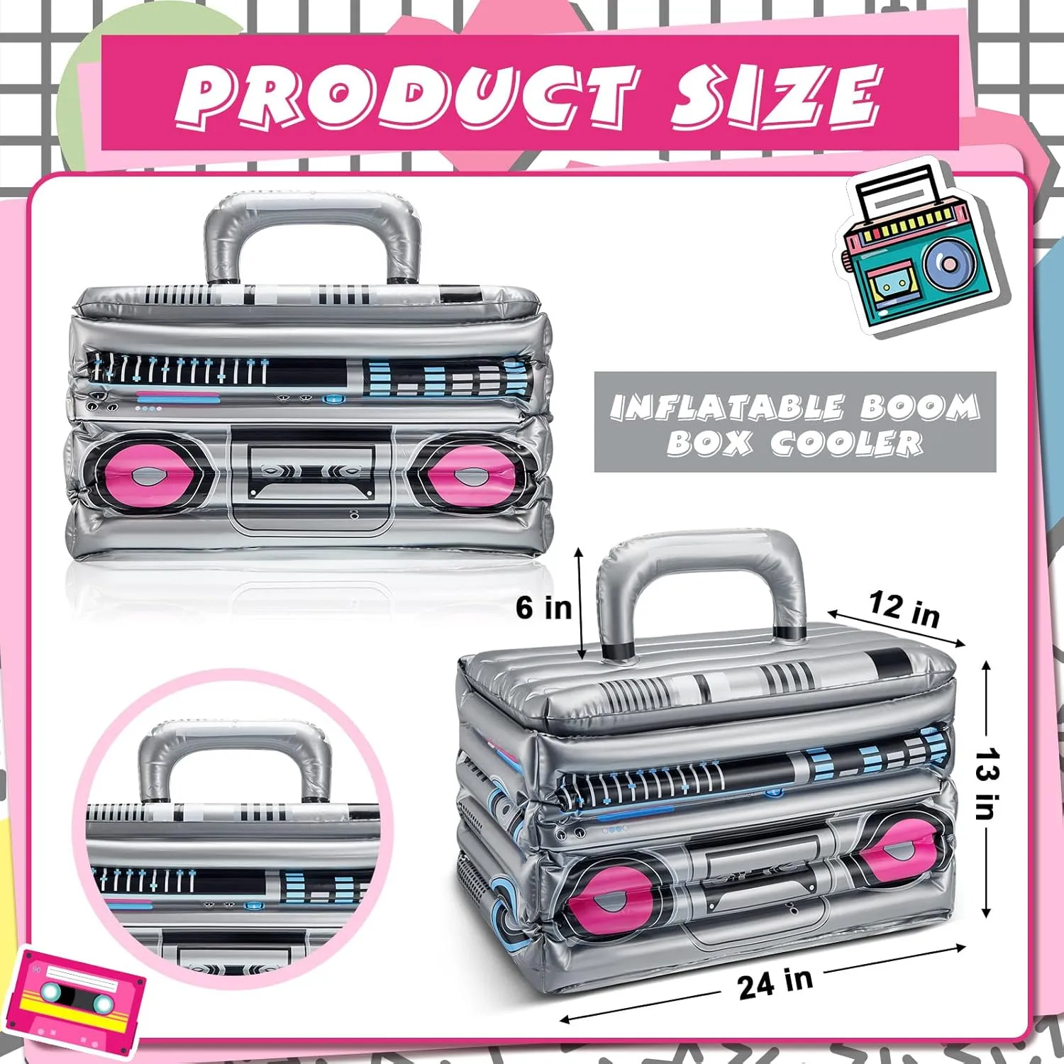 Cunhill Inflatable Boom Box Beverage Cooler 80s 90s Theme Party Decorations Inflatable Cooler Radio Blow up Boom Box Birthday Drink Favors for Retro Party Hip Hop Supplies