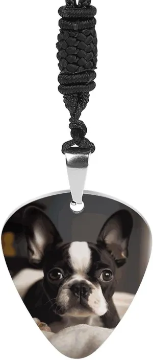 Cute Boston Terrier Printed Pick Necklace (1.2 X 1.1 Inches), Made of Titanium Steel And Paired with A 24 - Inch Black Rope, Is An Exquisite Pendant Guitar Pick Holder Tailored for Both Men And Women