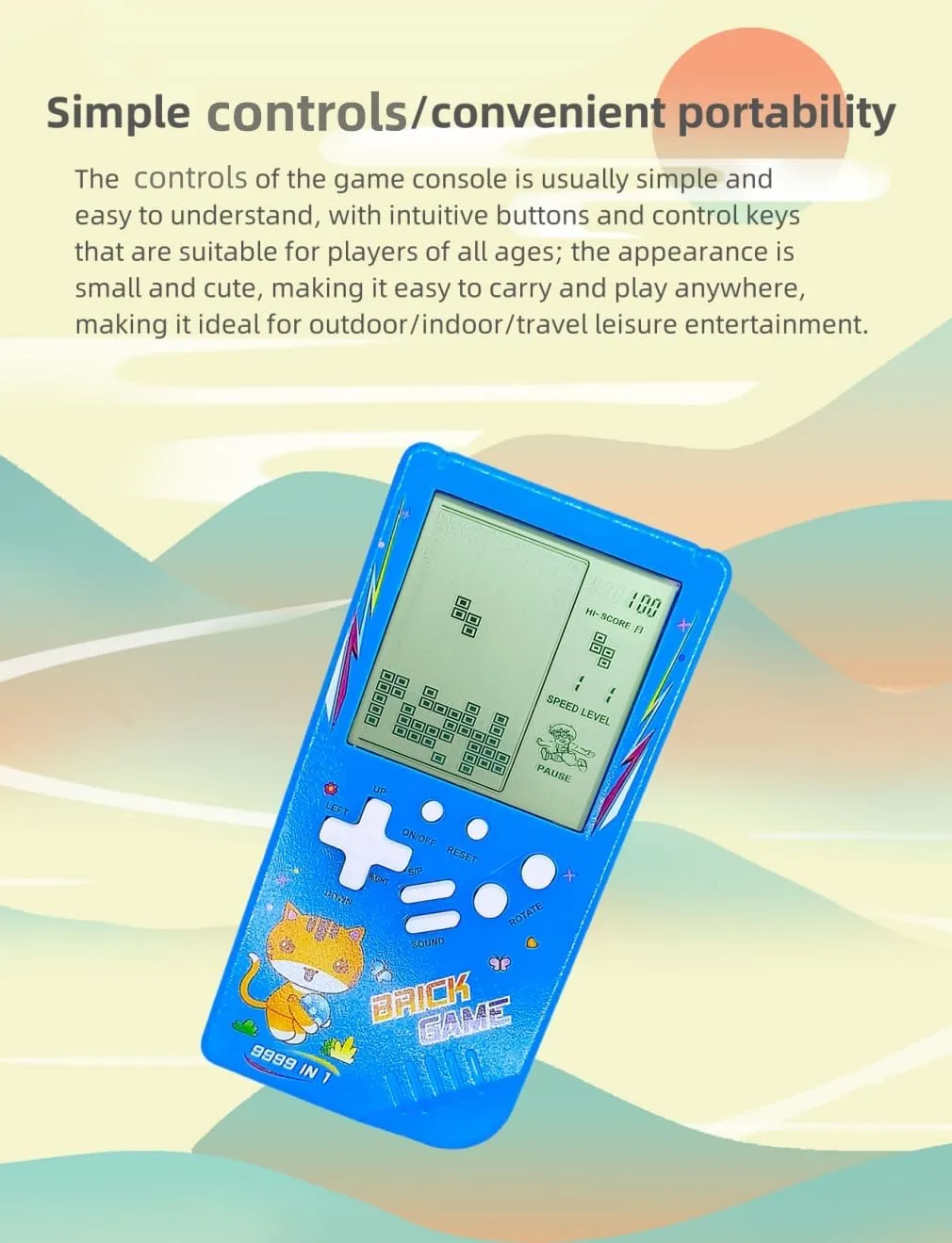 Cute Cat Pattern Block Game Console 23 Brick Games Racing/Tank Battle Retro Mini Game Machine Children's Game Console 70/80/90's Nostalgic Gifts Puzzle Toy Handheld Portable Game Device (Green)