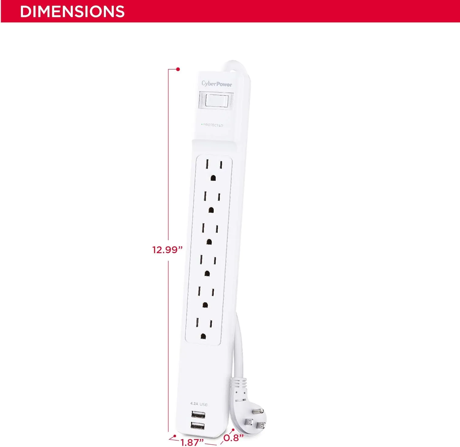 CyberPower CSP606U42A Professional Surge Protector, 900J/125V, 6 Outlets, 2 USB Charge Ports, 6ft Power Cord, White