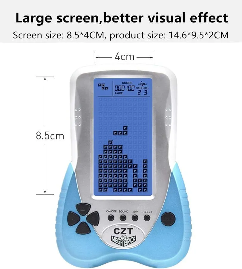 CZT Retro Brick Game Console Big Blue Backlight Screen Built-in 23 Games Tank Battle/Racing Can Plug Headphone Nostalgic Puzzle Pocket Handheld Porable Machine Children's Toys (Blue)