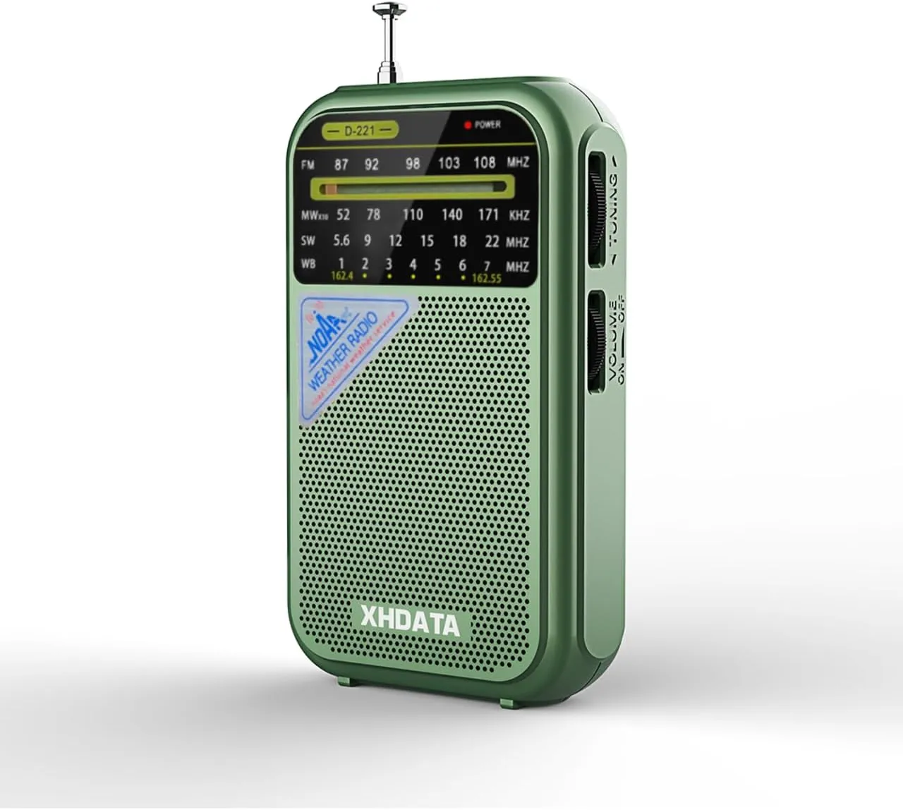 D221 NOAA Weather Radio Portable AM FM Shortwave Radio Receiver, 2 AA Battery Operated, Transistor Radio with Excellent Reception for Emergency, Hurricane, Gift, Walking and Home (Green)