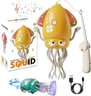 Dancing Octopus Toy, Magic Electric Dancing Octopus Toy with Colorful LED Lights & USB Charging, Playful Octopu Toys with Automatic Obstacle Avoidance and Fishing Rod for All Ages (Yellow)