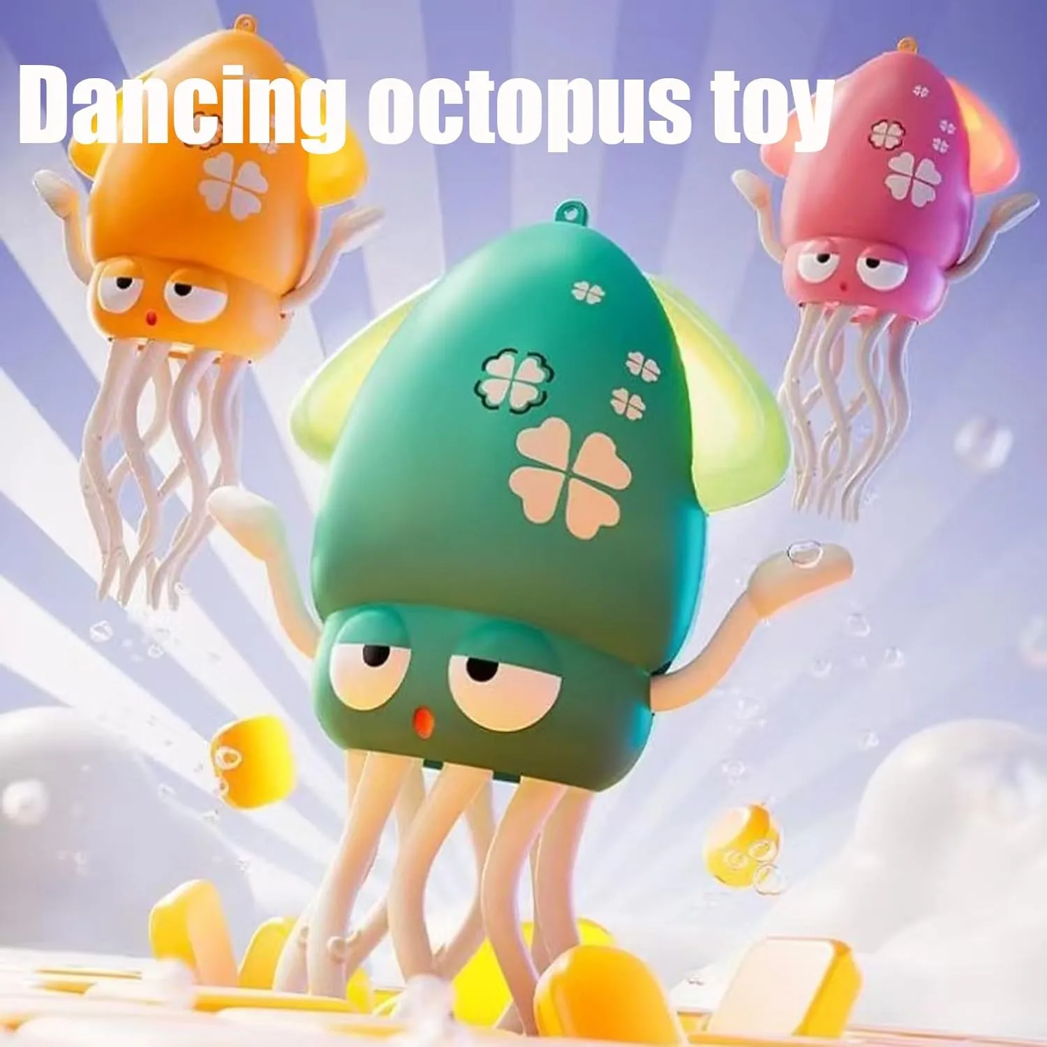 Dancing Octopus Toy, Magic Electric Dancing Octopus Toy with Colorful LED Lights & USB Charging, Playful Octopu Toys with Automatic Obstacle Avoidance and Fishing Rod for All Ages (Yellow)