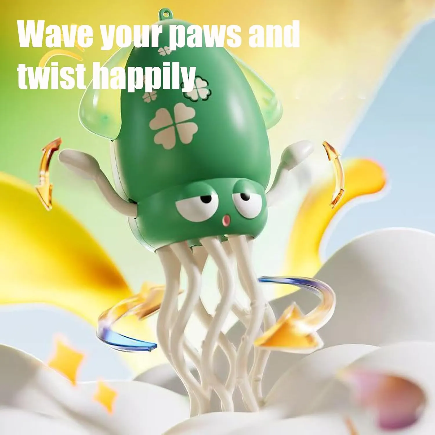 Dancing Octopus Toy, Magic Electric Dancing Octopus Toy with Colorful LED Lights & USB Charging, Playful Octopu Toys with Automatic Obstacle Avoidance and Fishing Rod for All Ages (Yellow)
